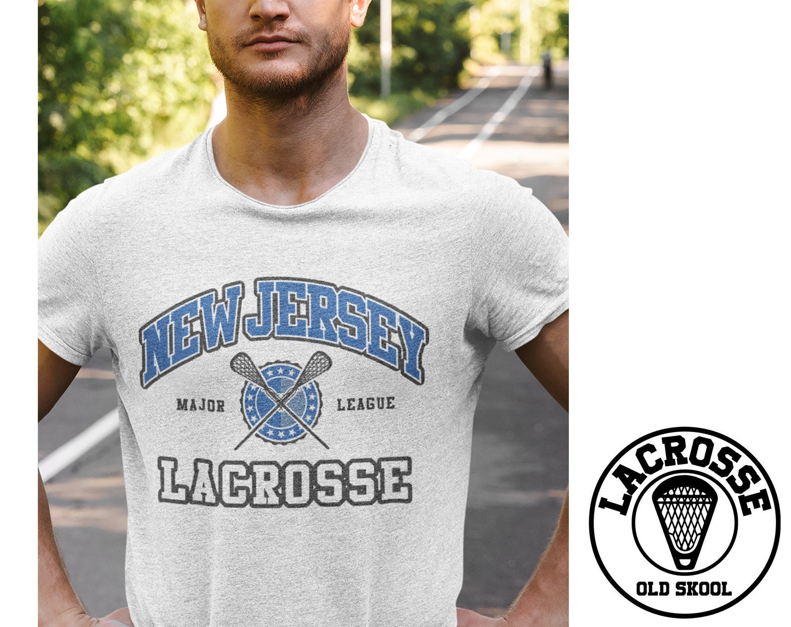 OLDSKOOLLACROSSE New Jersey Lacrosse - T-Shirt Lax D1 MLL PLL NLL Major League Team Equipment Man Woman Tee Old Skool Retro Classic Vintage College