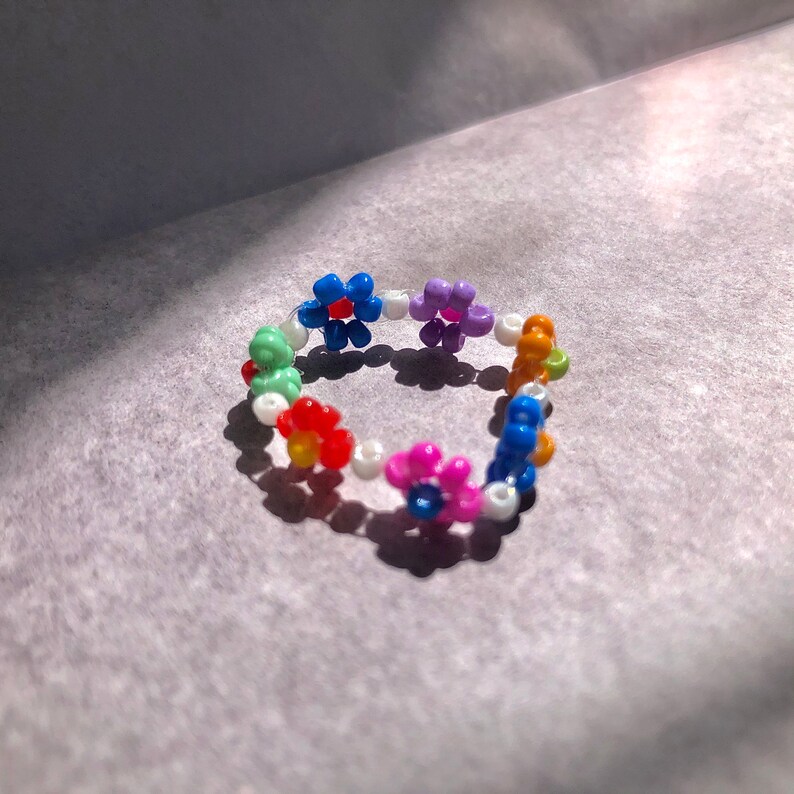 Handmade Colorful Beaded Flower Ring