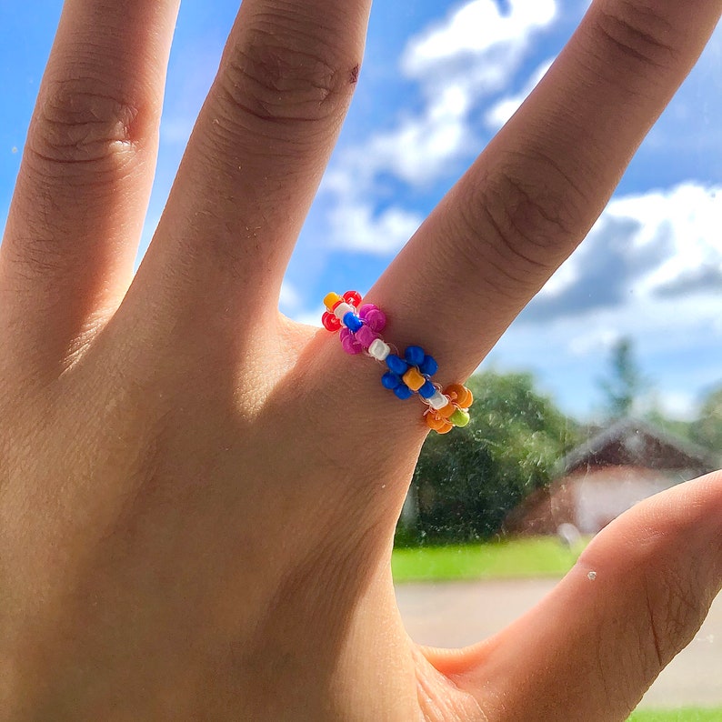 Handmade Colorful Beaded Flower Ring