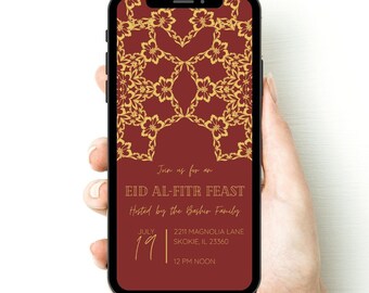 Maroon Iftar Eid Digital Invitation | Editable Canva Template | Instant Download|Dinner Party Invitation| Ramadan Party |Modern Text Message