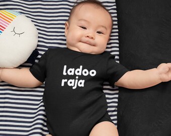Desi Ladoo Raja Baby Onesie | Cute Baby Onesie | Funny Foodie Indian Punjabi Pakistani Giuju Baby Onesie | Mother's Day | Father's Day Gift