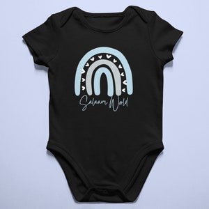 Blue Rainbow Baby Salam World Onesie | Salaam I&#39;m New Here| Muslim Baby Bodysuit | Arabic Baby | Newborn Homecoming | Islamic Eid Gift