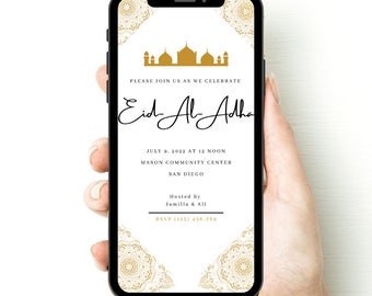 Gold Iftar Eid Digital Invitation | Editable Canva Template | Instant Download | Dinner Party Invitation| Ramadan Party |Modern Text Message