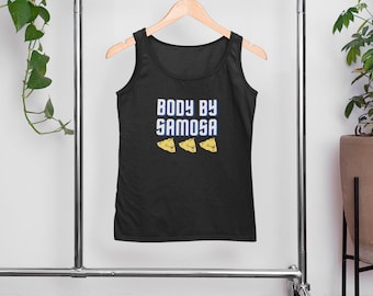 Desi Athletic Apparel | Body By Samosa Shirt | Indian Pakistani Punjabi Tank Tops | South Asian Fitness Clothes |Active Wear Sleeveless Tank