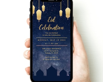 Lantern Iftar Eid Digital Invitation | Editable Canva Template |Instant Download|Dinner Party Invitation| Ramadan Party |Modern Text Message