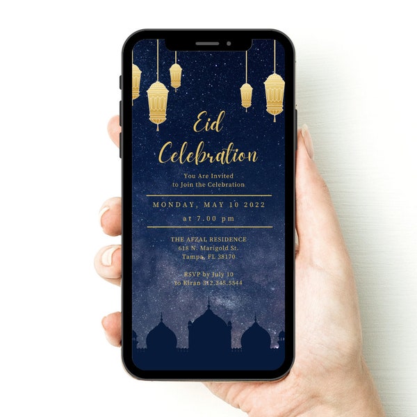 Lantern Iftar Eid Digital Invitation | Editable Canva Template |Instant Download|Dinner Party Invitation| Ramadan Party |Modern Text Message