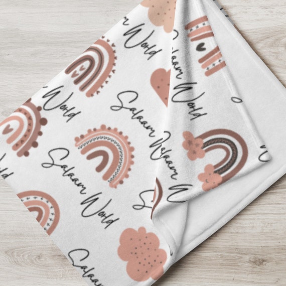 Salaam World Baby Blanket Large New Muslim Baby Blankie Salam Little One Hello World Blanket Islamic New Born Minky Blanket Throw