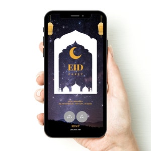 Night Sky Eid Digital Invitation | Editable Canva Template | Instant Download | Iftar Dinner Party Invitation | Ramadan Party | Eid Mubarak