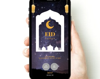 Night Sky Eid Digital Invitation | Editable Canva Template | Instant Download | Iftar Dinner Party Invitation | Ramadan Party | Eid Mubarak