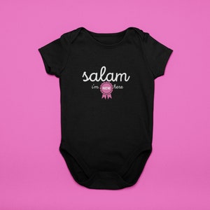 Baby Girl Salam World Onesie | Salaam I&#39;m New Here| Muslim Baby Bodysuit | Arabic Baby | Newborn Homecoming | Islamic Eid Gift