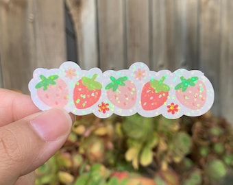 Glitter strawberry sticker | Deco stickers for planner, journal, kindle, laptop and more | Fruit sticker | Holographic