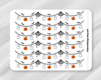 Halloween Garland Stickers | Jack o' Lanterns, Ghosts, Spider Webs (Planner Journal Decor)