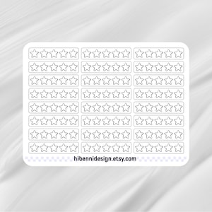 May include: A rectangular sticker sheet featuring twenty-four rows of five outlined stars, totaling one hundred and twenty individual star shapes. The bottom edge displays the text hibennidesign.etsy.com in a bold, black, sans-serif font.