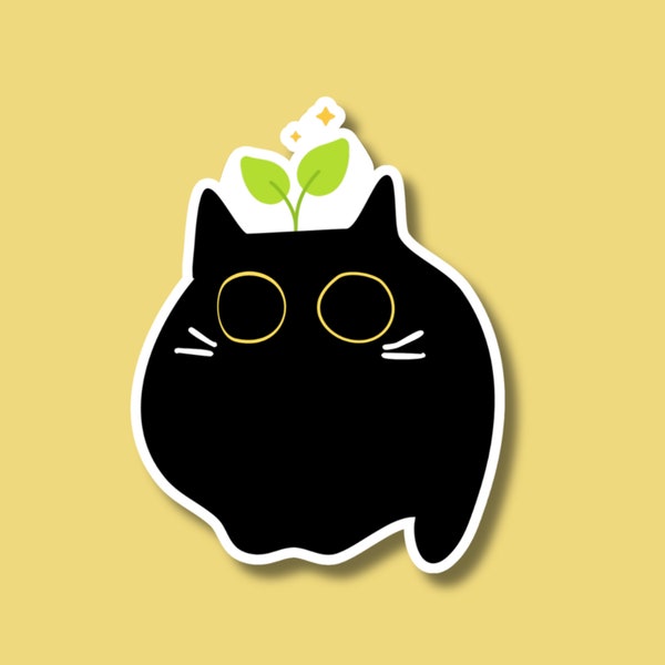 Black cat sticker, sprout cat sticker, fat cat, cat stuff, weird stickers, weird animal stickers, weird stuff, macbook sticker, laptop decal