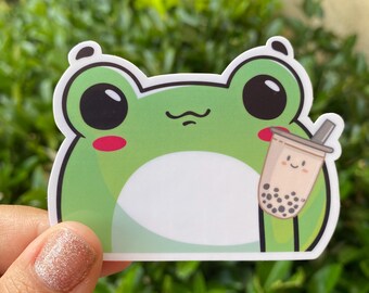 Frog and Boba Sticker, frog stickers, frog sticker, macbook Sticker, frog lover gift, frog and toad, Gift for Boba lovers, kiss cut stickers