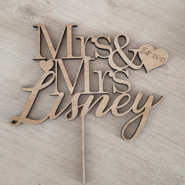 Mr & Mrs Cake Topper, Wedding Topper, Mrs and Mrs Wooden Topper, Mr and Mr Wedding Topper