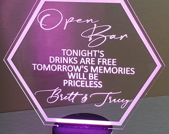 LED Open Bar sign, Personalised Light Up Sign, Customised LED Light