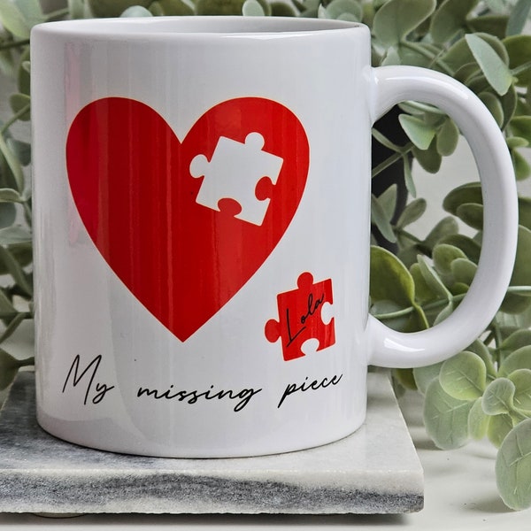 Personalised Missing Piece Mug, Valentine's mug, Heart art, Gift For Her, Gift for Him