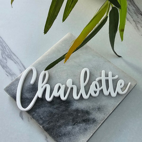 Mirrored Place Name, Mirrored Gold Name Places, Mirrored Acrylic Name Places, Wedding Favour Place Settings, White Acrylic Cake Charm