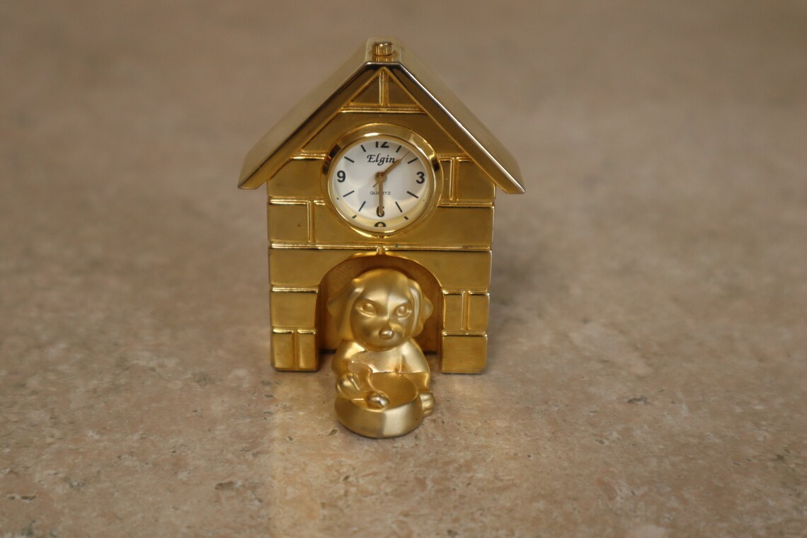 Vintage Elgin Brass Miniature Dollhouse Clock Dog with brand Etsy