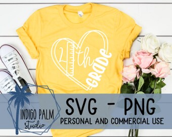fourth grade heart svg - fourth grade teacher shirt design - 4th grader shirt design - fourth grade pencil shirt - hello 4th grade