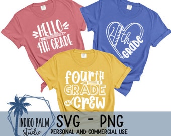 fourth grade svg bundle - 4th grade teacher shirt design bundle - hello fourth grade - fourth grade crew - 4th grade squad - 4th grade heart
