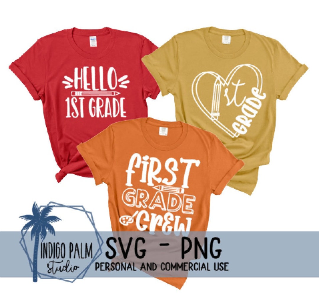 First Grade Crew First Grade Svg Bundle -1st Grade Teacher Shirt Design Bundle - Hello ...