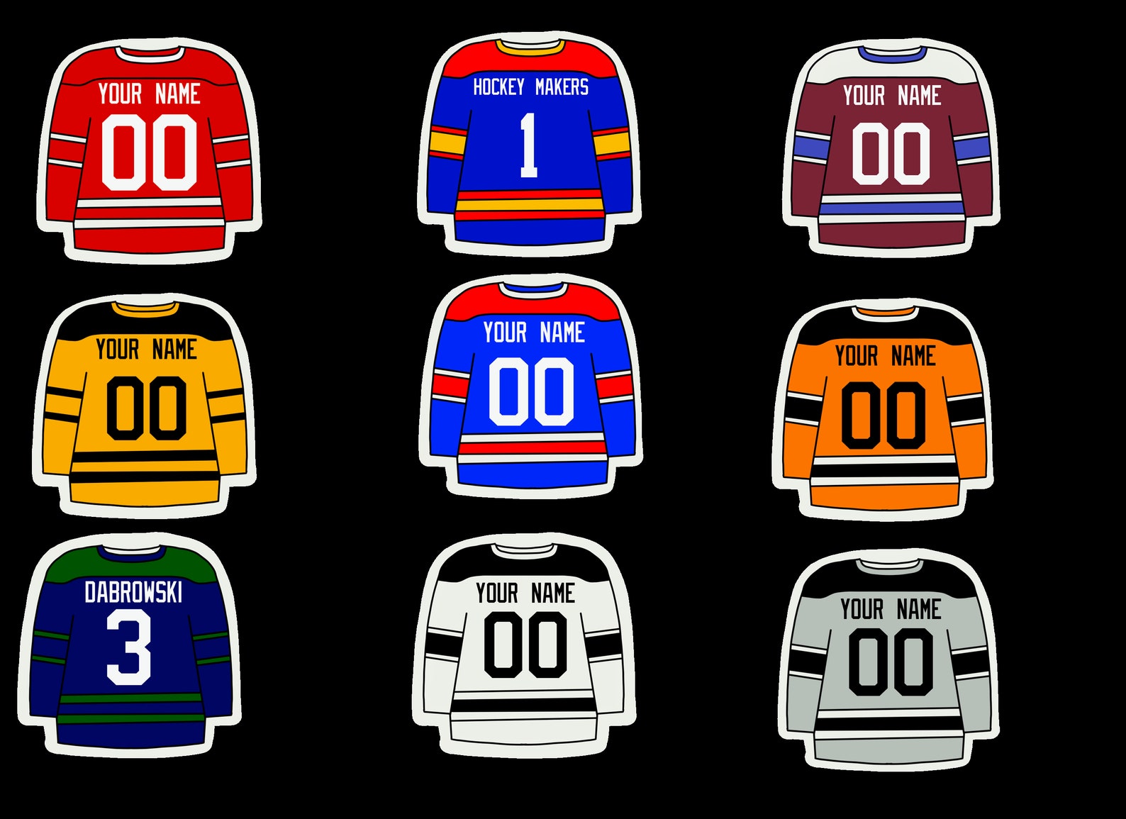 Set of 14 Custom Hockey Jersey Stickers Etsy