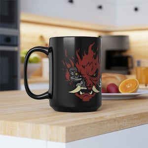 Wake up like Johnny Silverhand with this Black Samurai Mug - Cyberpunk 2077