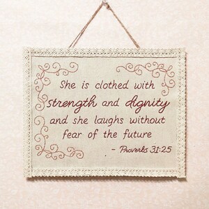 Embroidered Bible Verse Sign, Inspirational Home Decor, Women Rustic Wall Hanging