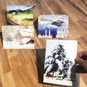 2 di ciascuno (8 in totale) Oregon Greeting Cards Acquerello con buste