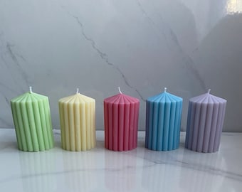 Scented Ribbed Pillar Candle, minimalist candle, Home Decor, Candles, gifts for her, ribbed candles, aesthetic candle, pastel candle, candle