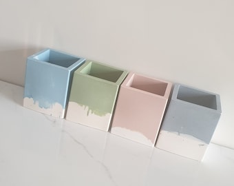 Pot à crayons carré en jesmonite, jardinière, pot à crayons, jesmonite, décoration minimaliste, mini pot, cadeaux pour elle, articles de maison, décoration neutre, décoration en béton