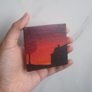 7cm Mini Acrylic Canvas Painting, Summer, Tiny Painting, Miniature Painting, Silhouette, Gift, Painting, Artwork, Small Painting, Mini Art,