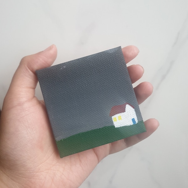 7cm Mini Canvas Art Painting: Countryside, Art, Tiny Painting, Miniature Art, Mini Canvas Art, Tiny Artwork, Miniscule art, Gift, hallway,