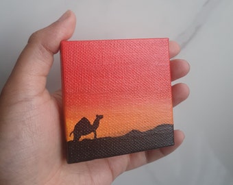 7cm Mini Peinture Acrylique sur toile, Etiété, Peinture Minuscule, Peinture Miniature, Silhouette, Peinture, Oeuvre d’art, cadeau, Petite peinture, Mini Art,