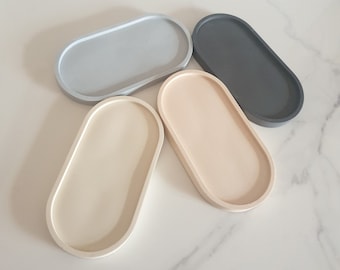 Jesmonite Minimal Oval Trinket Tablett, Trinket Oval Dish, Jesmonite, Schmuck Aufbewahrung, Geschenk für sie, Haushaltswaren, Neutral Dekor, Beton Dekor