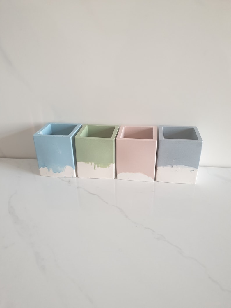 Jesmonite Square Pen Pot, Planter, Pencil Pot, Jesmonite, Minimalist decor, Mini Pot, Gifts for Her, Homeware, Neutral Decor, Concrete Decor image 6