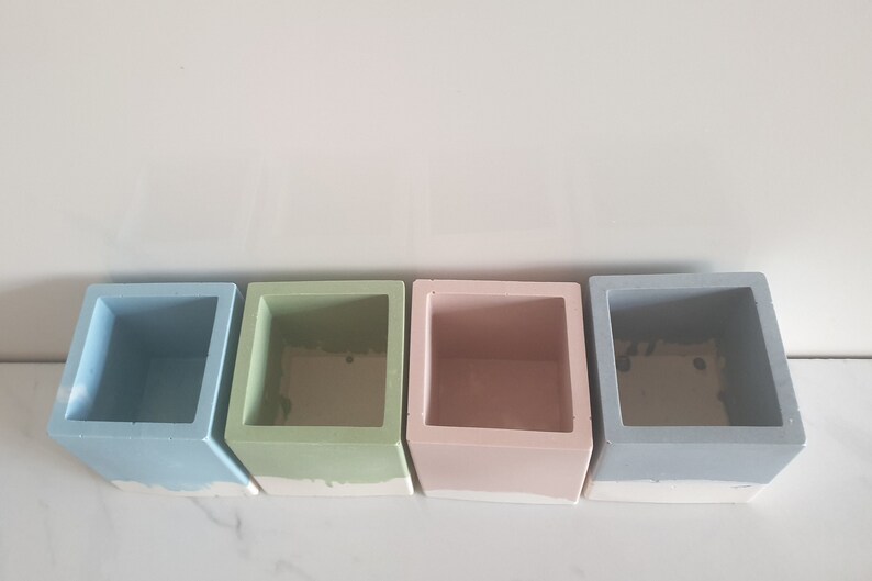Jesmonite Square Pen Pot, Planter, Pencil Pot, Jesmonite, Minimalist decor, Mini Pot, Gifts for Her, Homeware, Neutral Decor, Concrete Decor image 5