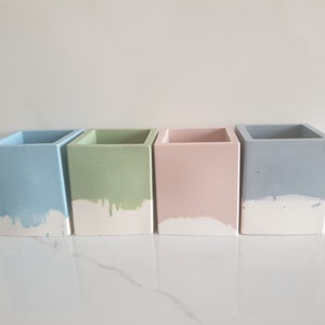 Jesmonite Square Pen Pot, Planter, Pencil Pot, Jesmonite, Minimalist decor, Mini Pot, Gifts for Her, Homeware, Neutral Decor, Concrete Decor image 2
