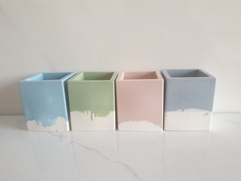 Jesmonite Square Pen Pot, Planter, Pencil Pot, Jesmonite, Minimalist decor, Mini Pot, Gifts for Her, Homeware, Neutral Decor, Concrete Decor image 2