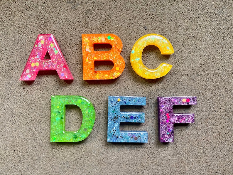 rainbow 2 color glitter alphabet resin letters homeschool etsy