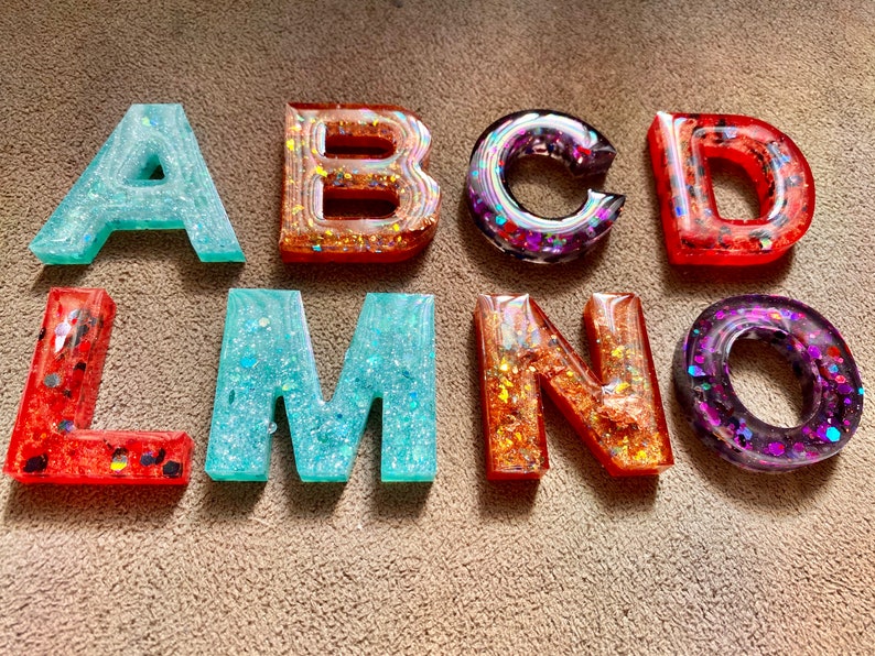 rainbow 2 color glitter alphabet resin letters homeschool etsy