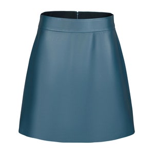 Handmade Steel Blue Lambskin Leather Mini Skirt: Vintage Style