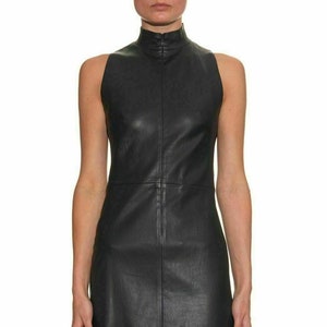 Handmade Lambskin Leather Sleeveless Dress: Vintage Style