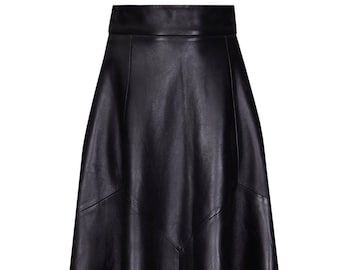 Gonna lunga in vera pelle di agnello fatta a mano da donna, lunghezza alla caviglia, gonna lunga in pelle vintage, gonna in vera pelle