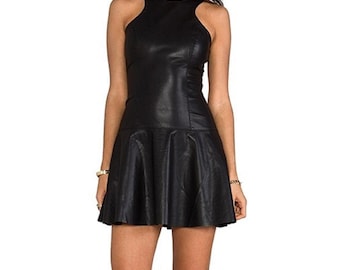 Handmade Lambskin Leather Dress: Sleeveless Mini Outfit