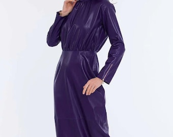 Handmade Lambskin Leather Dress, Purple V-neck Pencil Dress, Plus Size - Etsy Handmade Lambskin Leather Dress, Purple V-neck Pencil Dress, Plus Size - Etsy