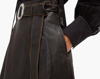 Handmade women's genuine lambskin leather Mid calf skirt outfit leather Vintage beautiful Mid calf skirt We make according to the buyer