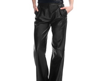 Pantalones anchos de piel de cordero hechos a mano: estilo vintage para mujer